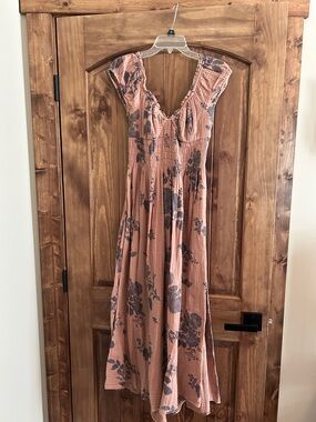Free People Dusty Rose Floral Maxi Dress with Slate Print
